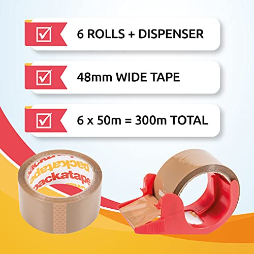 6 Rolls Packaging Tape + Dispenser Packatape®