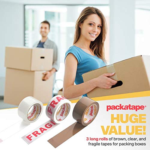 3 Rolls Brown + Clear + Fragile Packaging Tape 48mm x 66m Packatape®