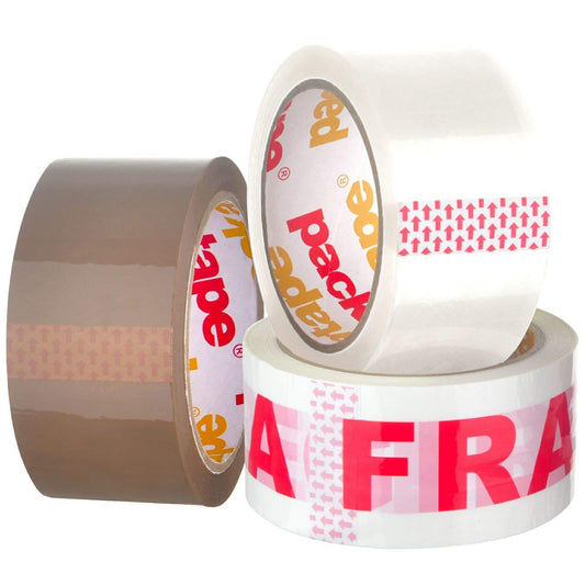 3 Rolls Brown + Clear + Fragile Packaging Tape 48mm x 66m Packatape®