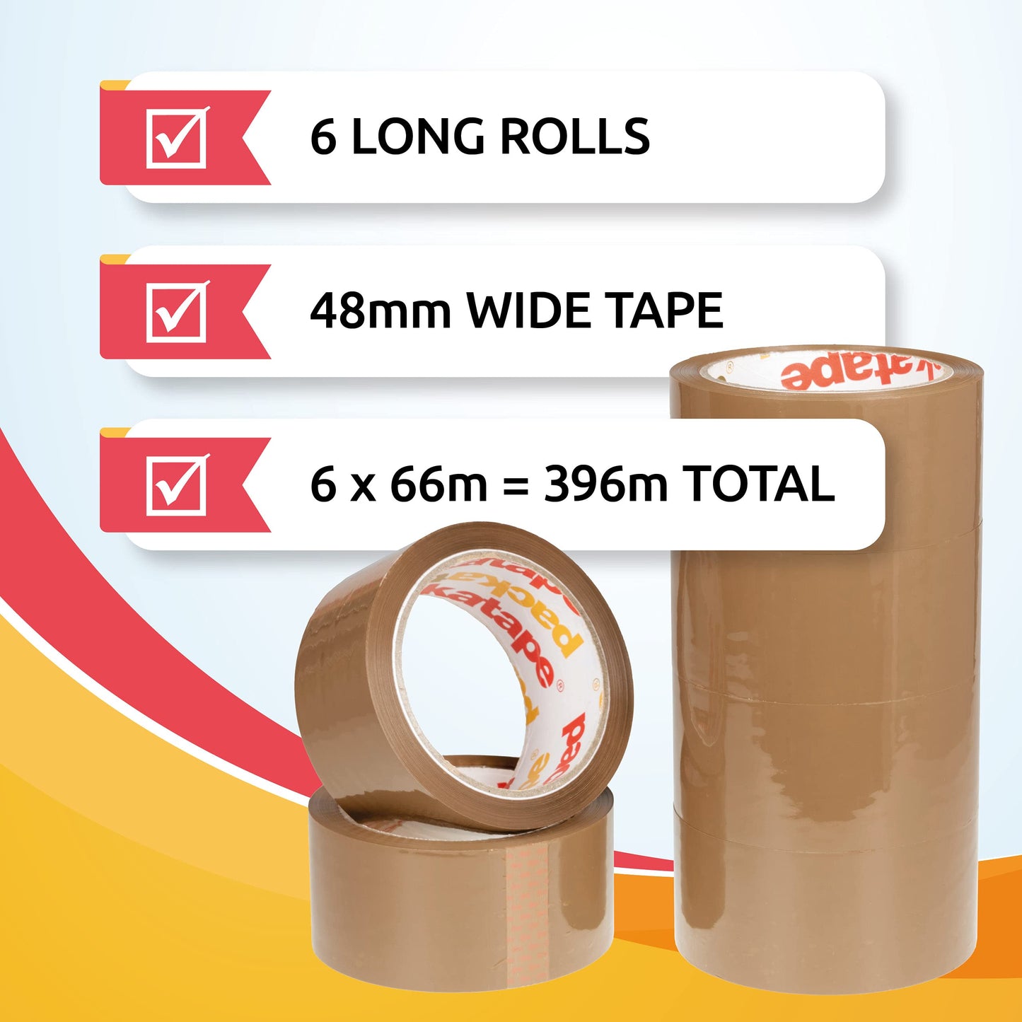 6 Rolls Brown Packing Tape 48mm x 66m Packatape®